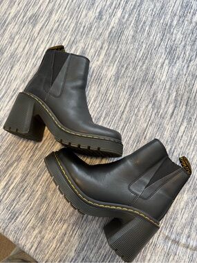 Dr. Martens Black Heeled Chelsea Boots with Yellow Stitching - Women's